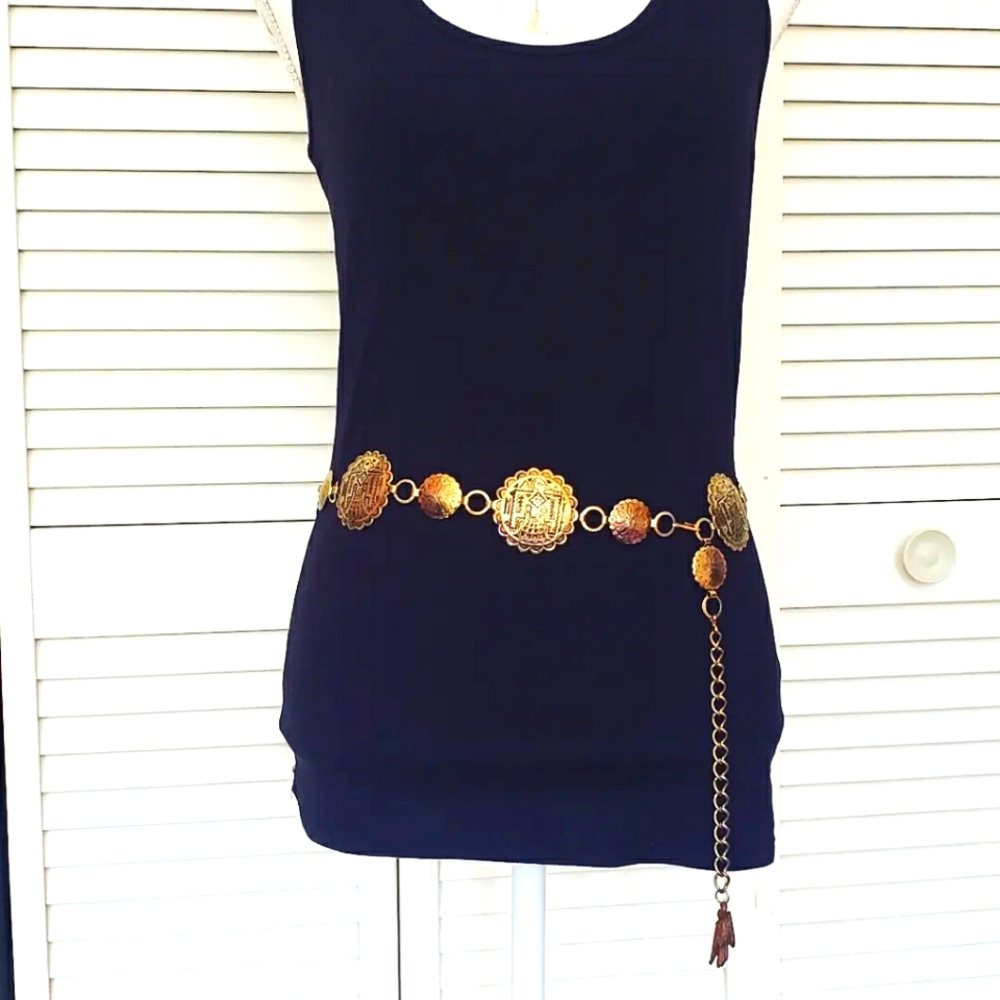 90's Vintage Gold Metal Chain Belt  Medium